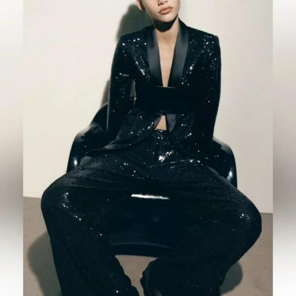 ZARA SEQUIN WIDE LEG TROUSERS